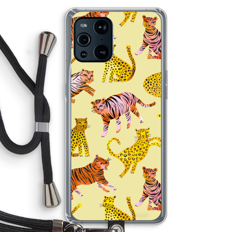 Cute Tigers and Leopards: Oppo Find X3 Transparant Hoesje met koord