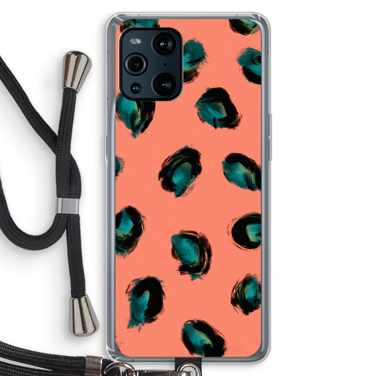 Pink Cheetah: Oppo Find X3 Transparant Hoesje met koord