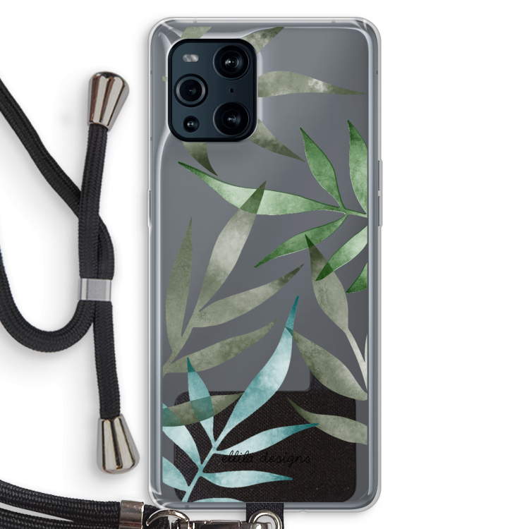 Tropical watercolor leaves: Oppo Find X3 Transparant Hoesje met koord