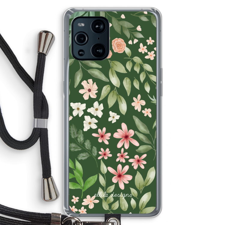 Botanical green sweet flower heaven: Oppo Find X3 Transparant Hoesje met koord