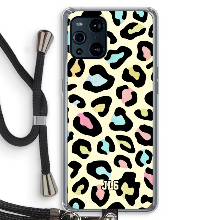 Leopard pattern: Oppo Find X3 Transparant Hoesje met koord