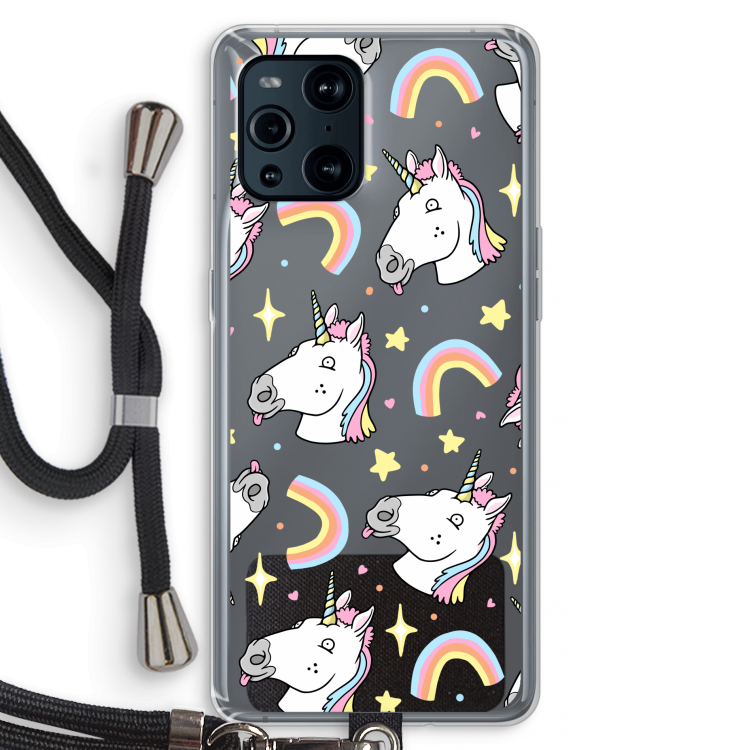 Rainbow Unicorn: Oppo Find X3 Transparant Hoesje met koord