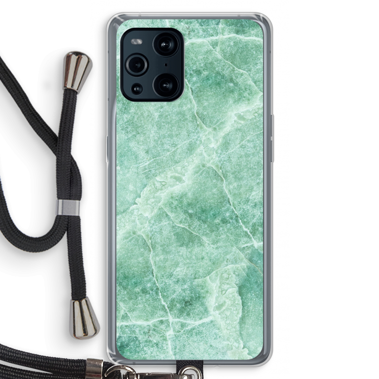 Groen marmer: Oppo Find X3 Transparant Hoesje met koord