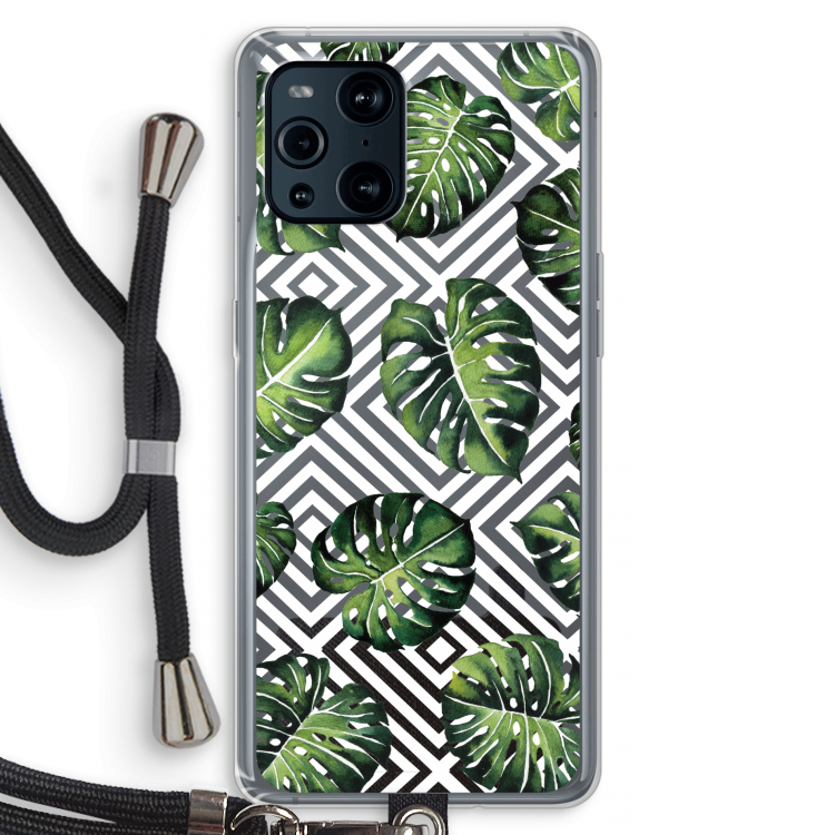 Geometrische jungle: Oppo Find X3 Transparant Hoesje met koord