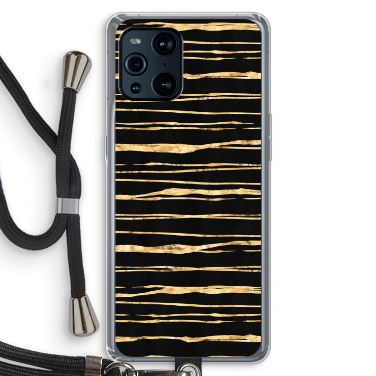 Gouden strepen: Oppo Find X3 Transparant Hoesje met koord