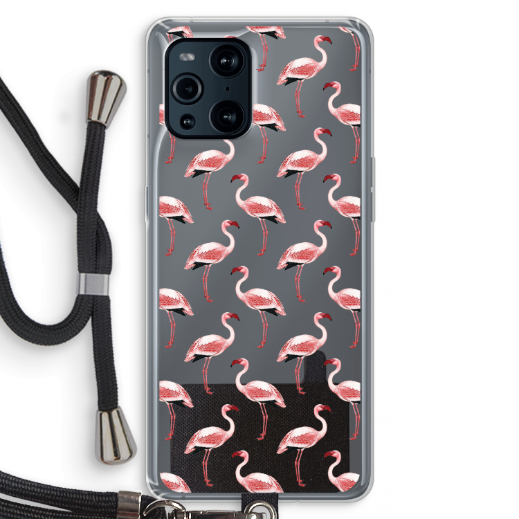 Flamingoprint groen: Oppo Find X3 Transparant Hoesje met koord