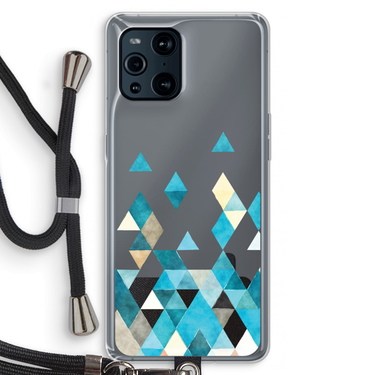 Gekleurde driehoekjes blauw: Oppo Find X3 Transparant Hoesje met koord