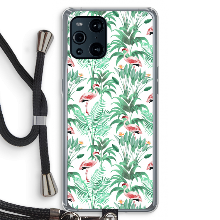 Flamingo bladeren: Oppo Find X3 Transparant Hoesje met koord