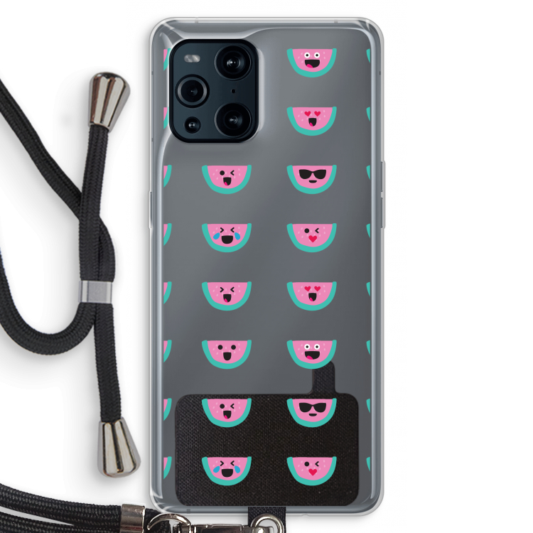Smiley watermeloenprint: Oppo Find X3 Transparant Hoesje met koord