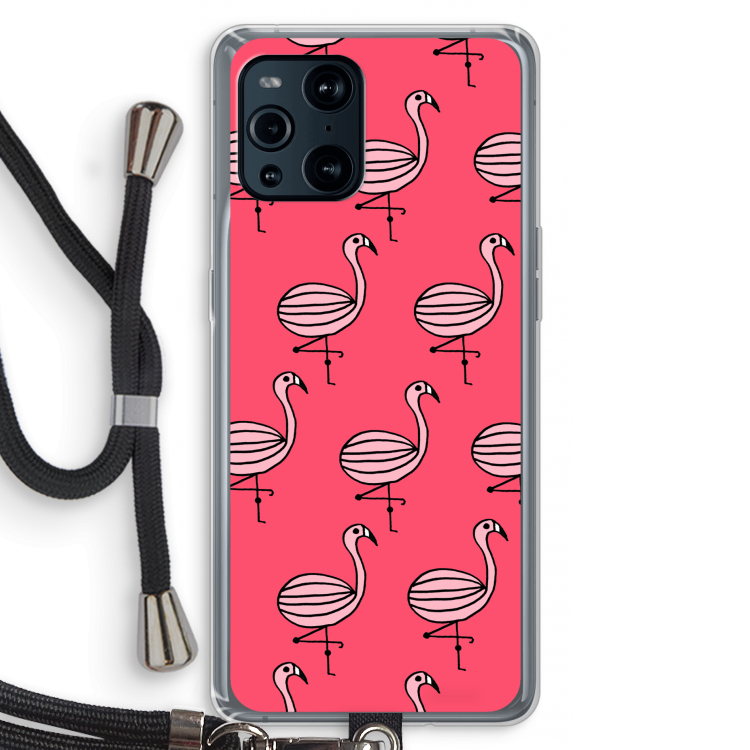 Flamingo: Oppo Find X3 Transparant Hoesje met koord