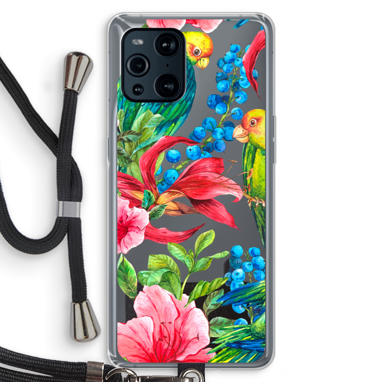 Papegaaien: Oppo Find X3 Transparant Hoesje met koord