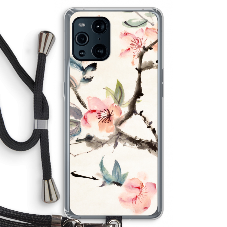 Japanse bloemen: Oppo Find X3 Transparant Hoesje met koord