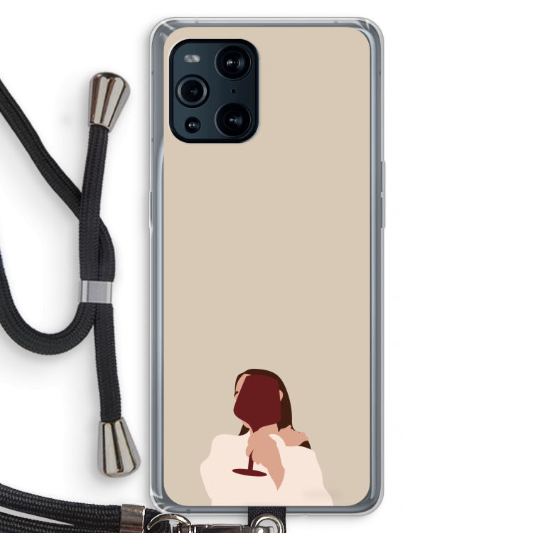 I drink wine: Oppo Find X3 Transparant Hoesje met koord