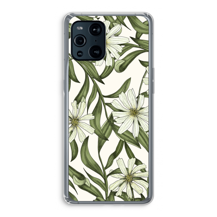 Wit bloemenpatroon: Oppo Find X3 Pro Transparant Hoesje