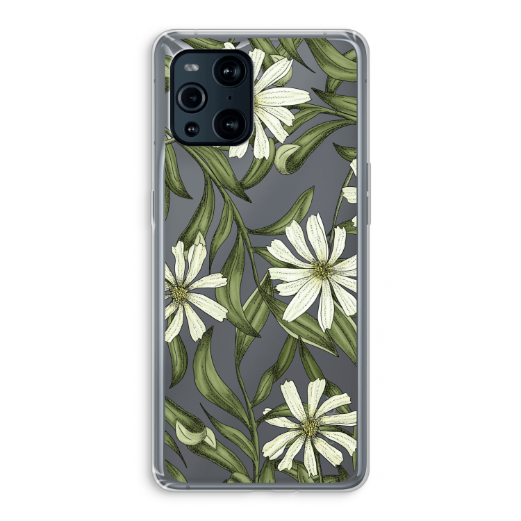 Wit bloemenpatroon: Oppo Find X3 Pro Transparant Hoesje