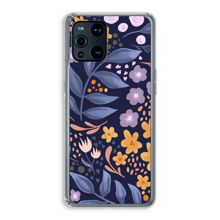 Flowers with blue leaves: Oppo Find X3 Pro Transparant Hoesje