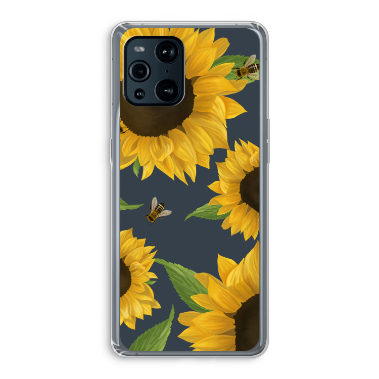 Sunflower and bees: Oppo Find X3 Pro Transparant Hoesje