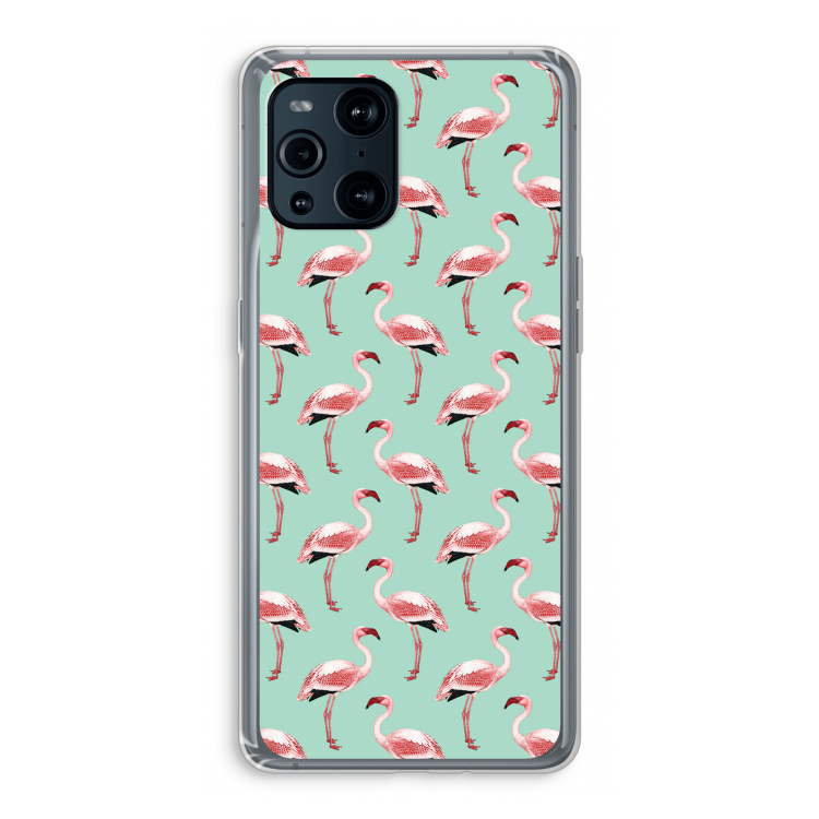 Flamingoprint groen: Oppo Find X3 Pro Transparant Hoesje