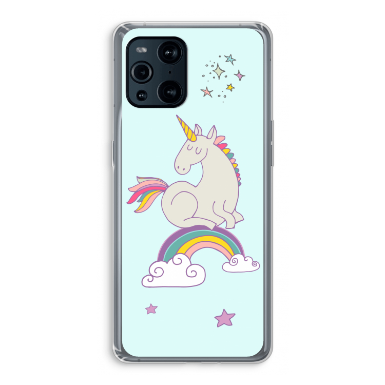 Regenboog eenhoorn: Oppo Find X3 Pro Transparant Hoesje