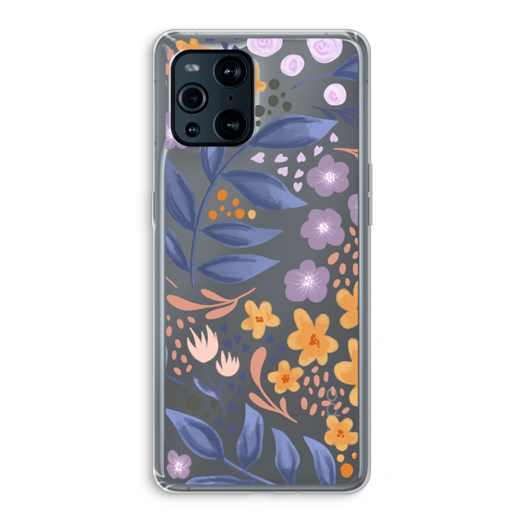 Flowers with blue leaves: Oppo Find X3 Pro Transparant Hoesje