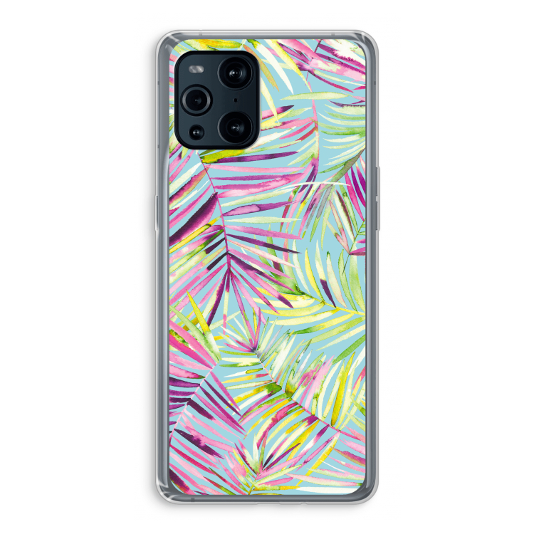 Tropical Palms Blue: Oppo Find X3 Pro Transparant Hoesje