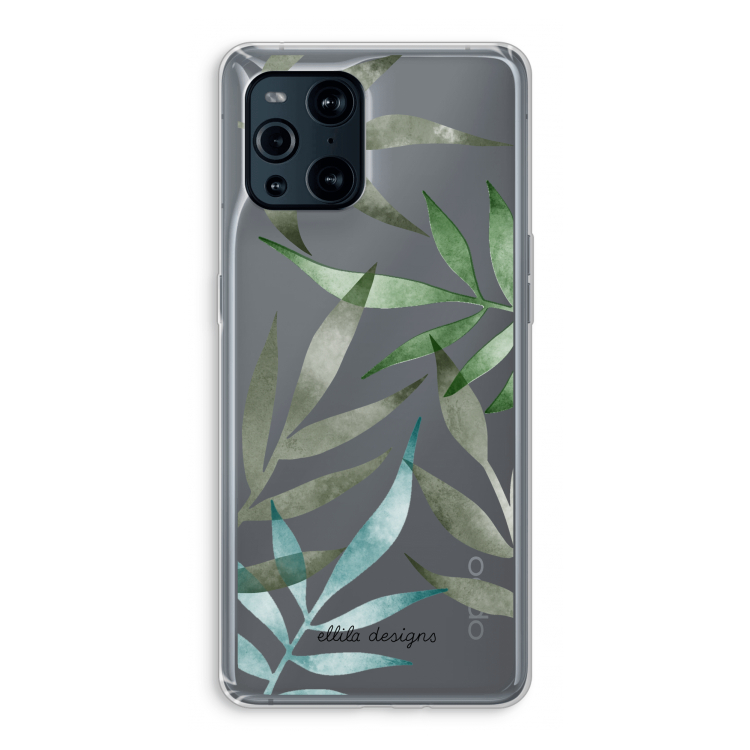 Tropical watercolor leaves: Oppo Find X3 Pro Transparant Hoesje