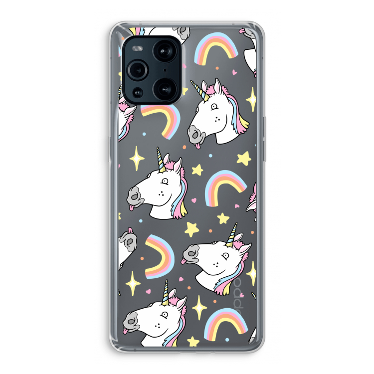 Rainbow Unicorn: Oppo Find X3 Pro Transparant Hoesje