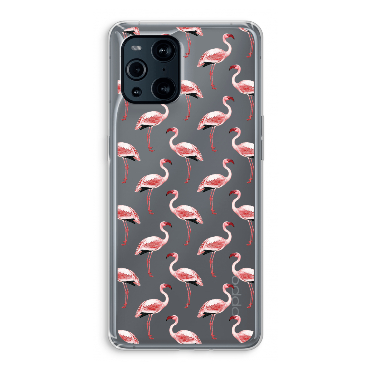 Flamingoprint groen: Oppo Find X3 Pro Transparant Hoesje