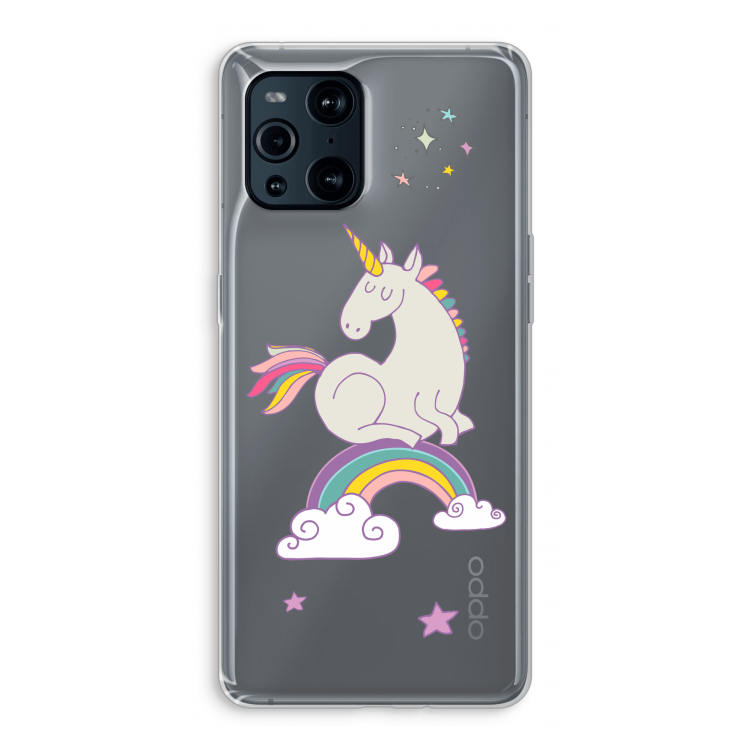 Regenboog eenhoorn: Oppo Find X3 Pro Transparant Hoesje
