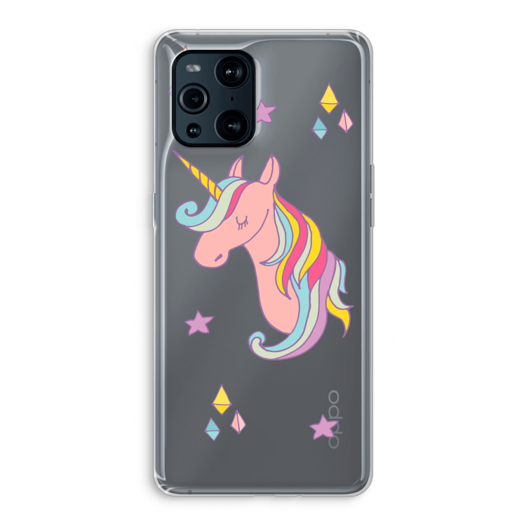 Roze eenhoorn: Oppo Find X3 Pro Transparant Hoesje