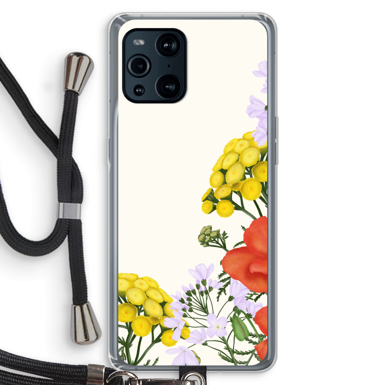 Wilde bloemen: Oppo Find X3 Pro Transparant Hoesje met koord