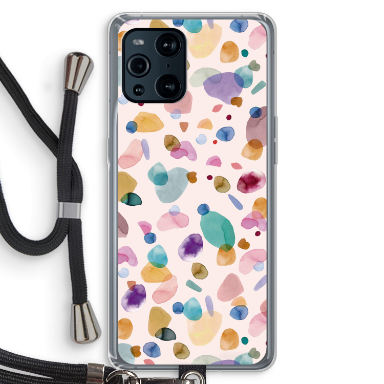 Terrazzo Memphis Pink: Oppo Find X3 Pro Transparant Hoesje met koord