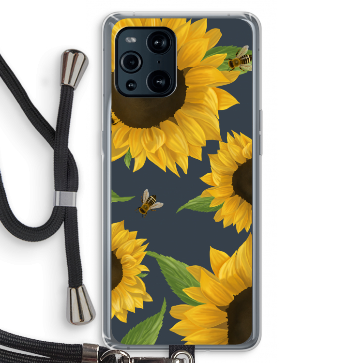 Sunflower and bees: Oppo Find X3 Pro Transparant Hoesje met koord