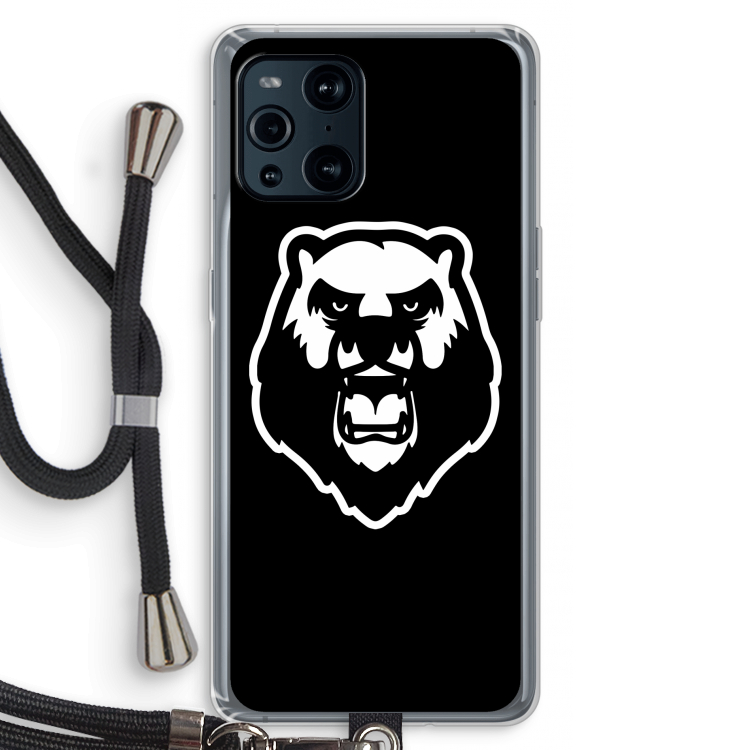 Angry Bear (black): Oppo Find X3 Pro Transparant Hoesje met koord
