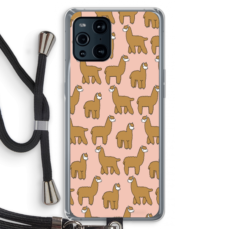 Alpacas: Oppo Find X3 Pro Transparant Hoesje met koord