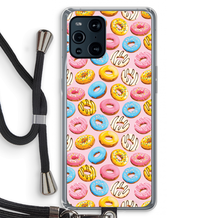 Pink donuts: Oppo Find X3 Pro Transparant Hoesje met koord