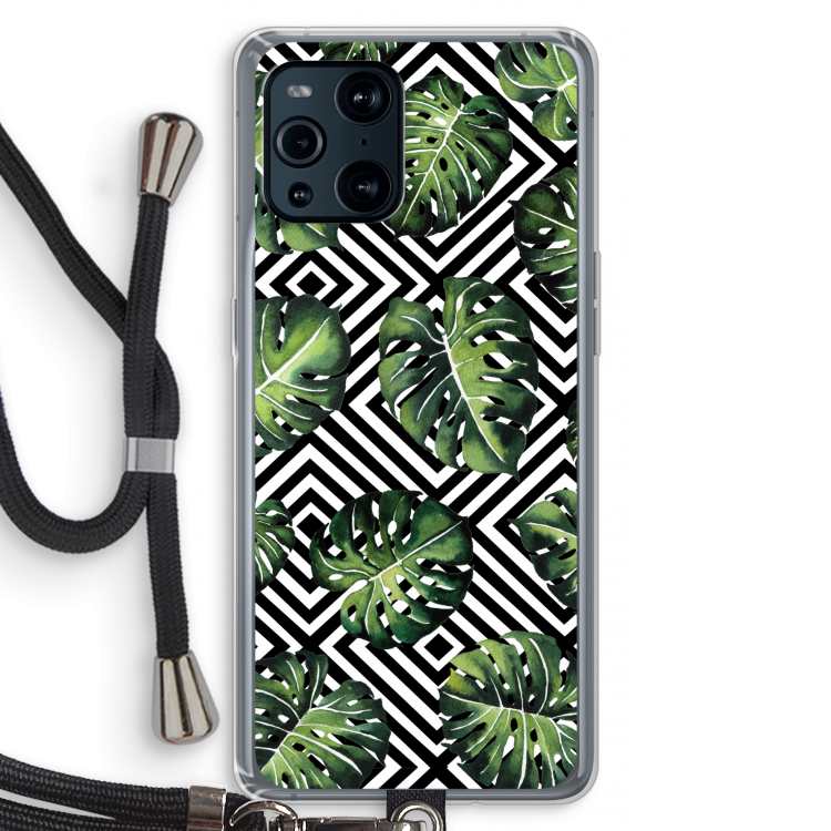 Geometrische jungle: Oppo Find X3 Pro Transparant Hoesje met koord