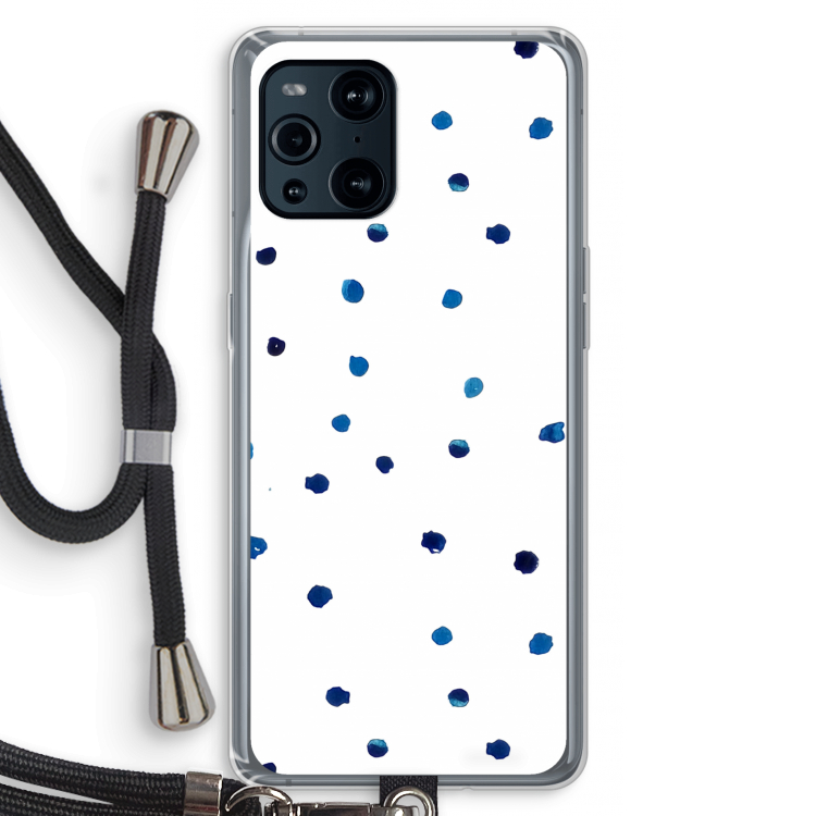 Blauwe stippen: Oppo Find X3 Pro Transparant Hoesje met koord