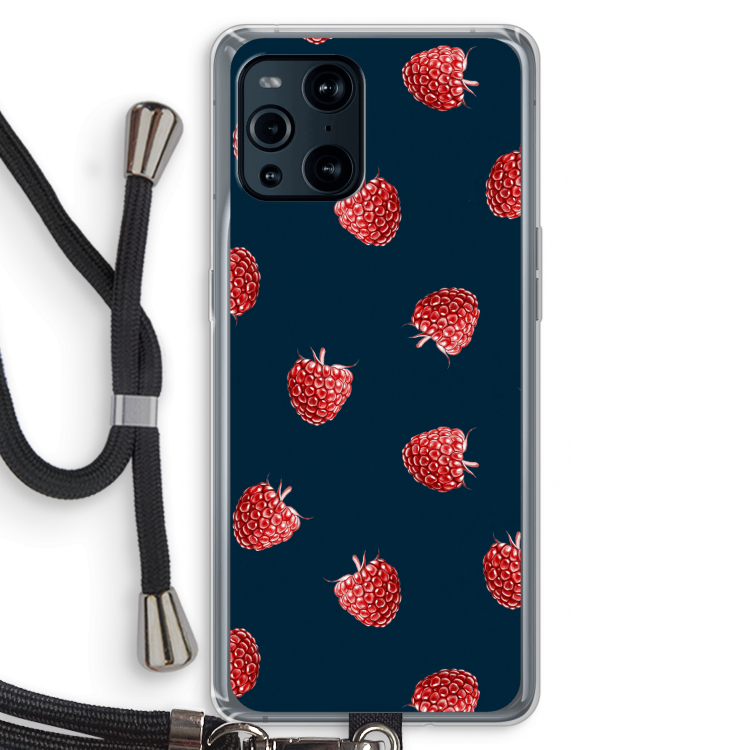 Framboosjes: Oppo Find X3 Pro Transparant Hoesje met koord