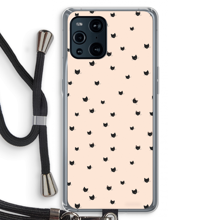 Kleine kattenkopjes: Oppo Find X3 Pro Transparant Hoesje met koord