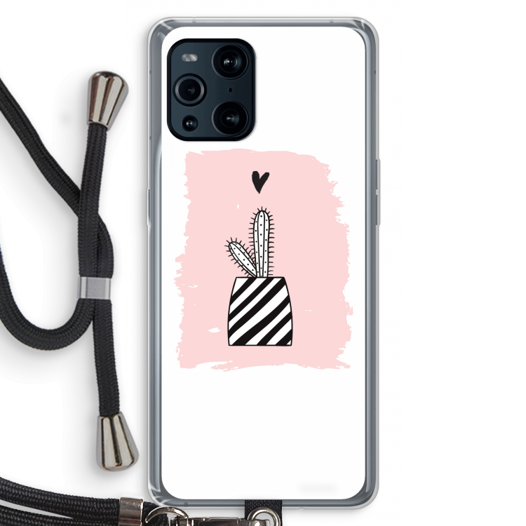 Zwart-wit cactus: Oppo Find X3 Pro Transparant Hoesje met koord