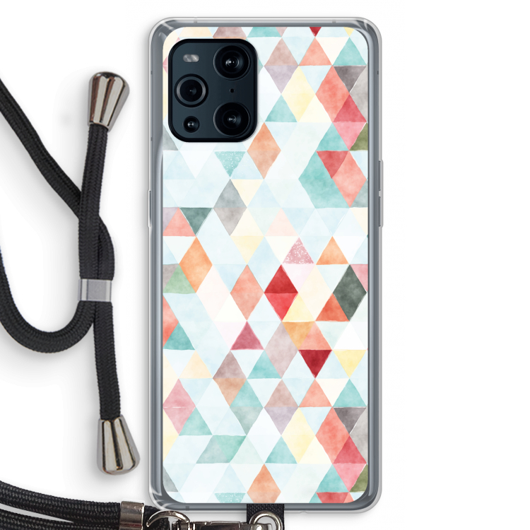 Gekleurde driehoekjes pastel: Oppo Find X3 Pro Transparant Hoesje met koord
