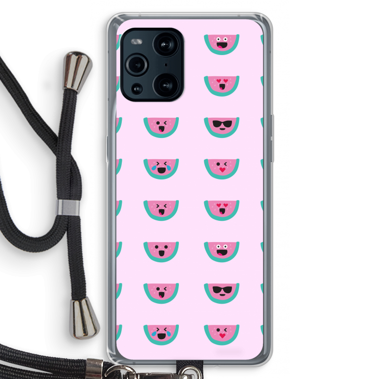 Smiley watermeloenprint: Oppo Find X3 Pro Transparant Hoesje met koord
