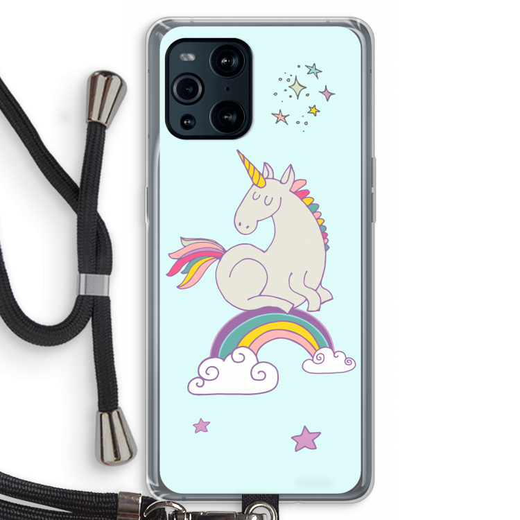 Regenboog eenhoorn: Oppo Find X3 Pro Transparant Hoesje met koord
