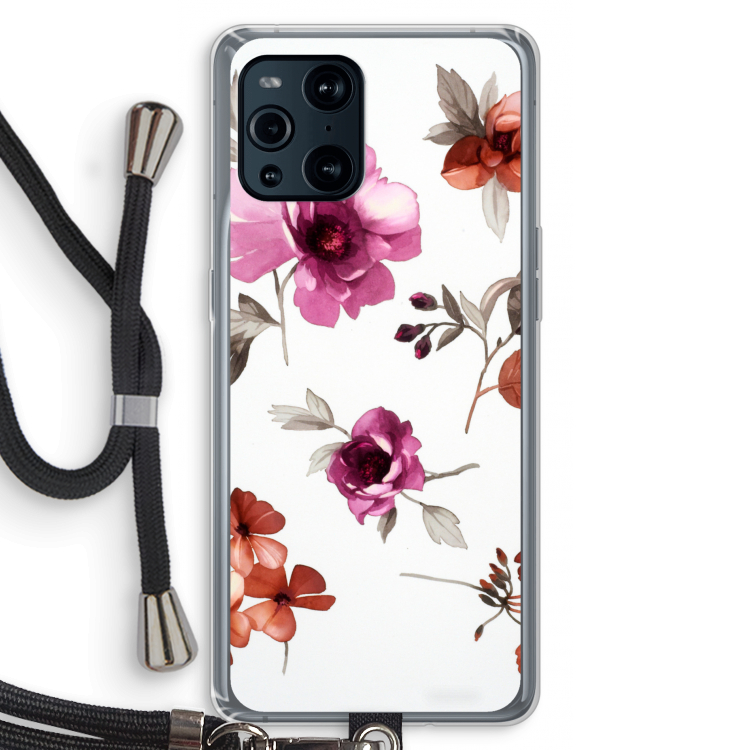 Geschilderde bloemen: Oppo Find X3 Pro Transparant Hoesje met koord