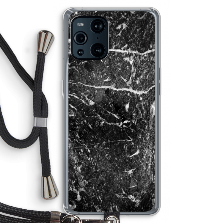 Zwart marmer: Oppo Find X3 Pro Transparant Hoesje met koord