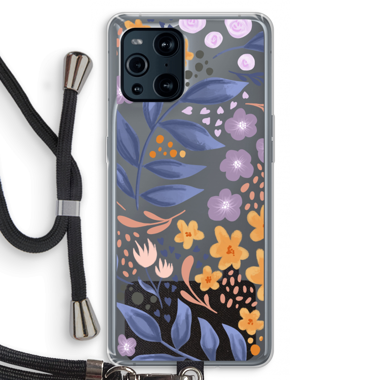 Flowers with blue leaves: Oppo Find X3 Pro Transparant Hoesje met koord