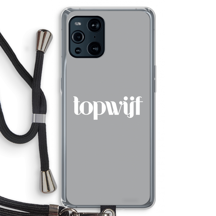 Topwijf Grijs Wit: Oppo Find X3 Pro Transparant Hoesje met koord