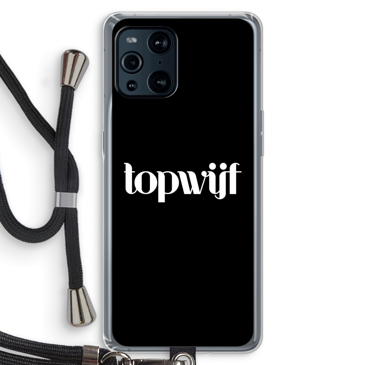 Topwijf Zwart: Oppo Find X3 Pro Transparant Hoesje met koord