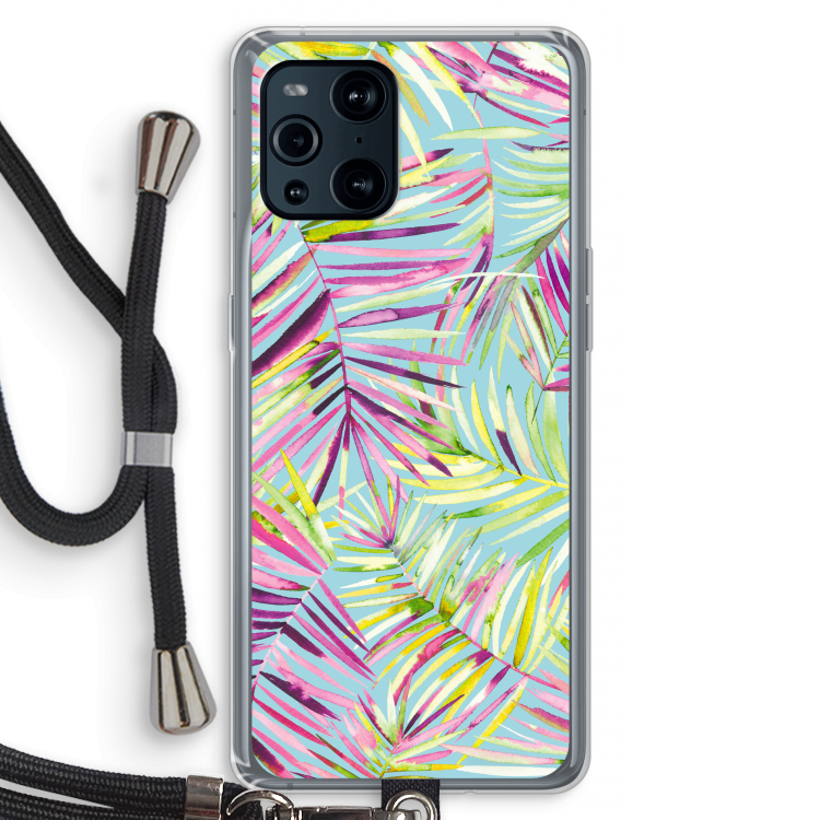 Tropical Palms Blue: Oppo Find X3 Pro Transparant Hoesje met koord